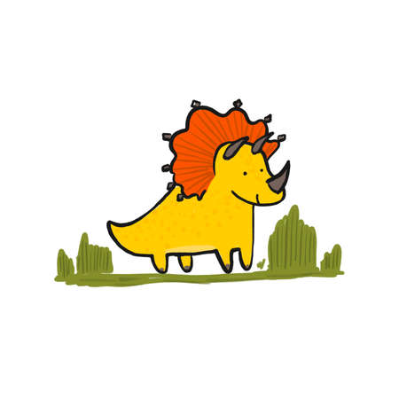Cute hand drawn yellow triceratops illustrationの写真素材