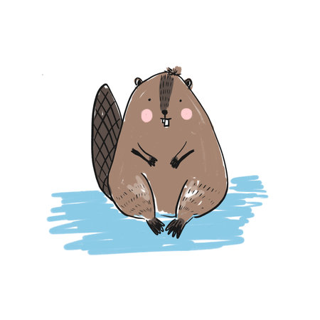 Cute cartoon flat standing beaver characterの写真素材