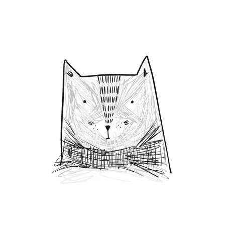 Cute sketch hand drawn cat head illustrationの写真素材