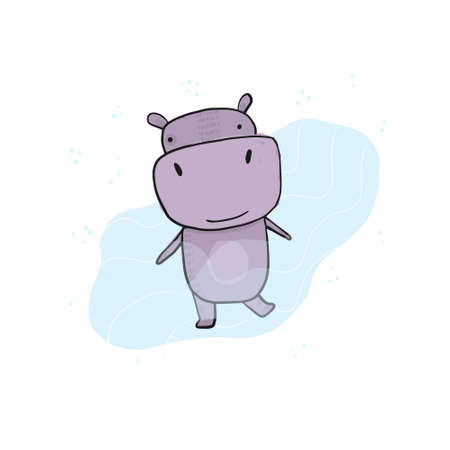 Cute purple hippopotamus in water illustrationのイラスト素材