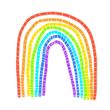 Cute hand drawn colorful rainbow, symbol of weather elements. Sketch handdrawn arch sign for print design, stickers, icon decorationのイラスト素材