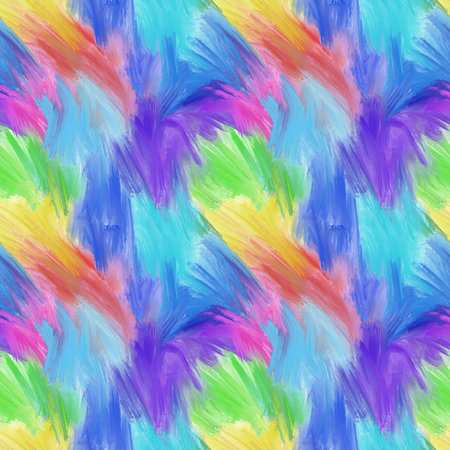 Bright cute seamless pattern with colorful rainbow colors brush strokes. expressive abstract rainbows ornament for kids textile, wrapping paper, wallpaper, surface design, backgroundの写真素材