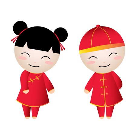 Chinese Girl-Boy Greetingsのイラスト素材