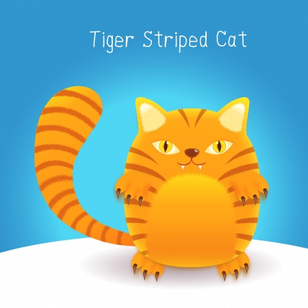 cute tiger stripes cat on an blue  backgroundのイラスト素材