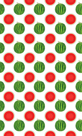 Seamless pattern with watermelons, slice of watermelon on white background, Tropical fruit pattern, Summer texture.のイラスト素材