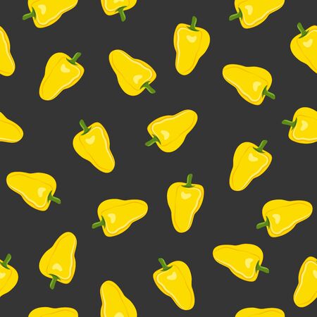 Pepper vegetables seamless pattern on black background, yellow sweet peppers ingredients food, vector illustrationのイラスト素材