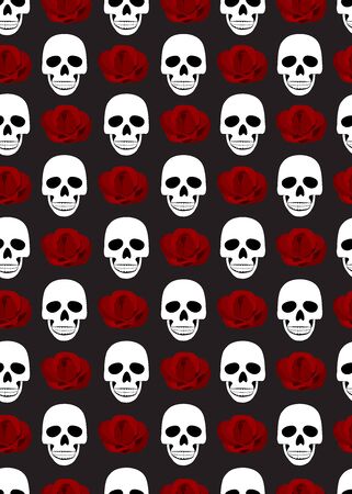 Skull and roses seamless pattern on black background. halloween skull pattern background. vector illustrationのイラスト素材
