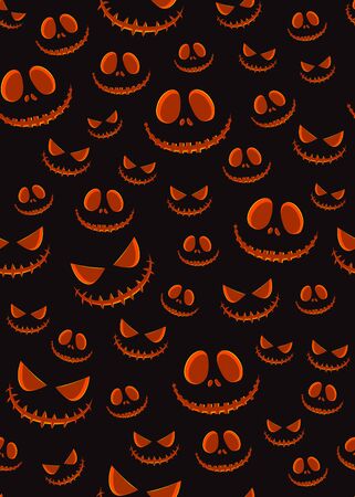Halloween horror pumpkin jack-o lantern seamless pattern on black background. creepy halloween pumpkin pattern background. Halloween theme design vector illustrationのイラスト素材