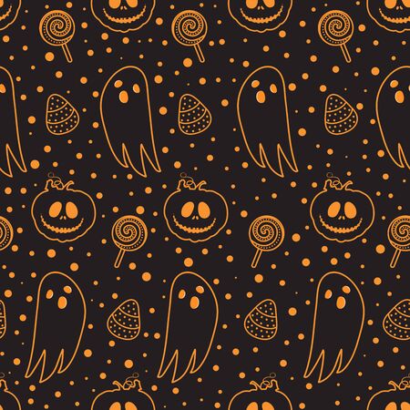 Halloween seamless pattern on black background. halloween skull pattern background. vector illustrationのイラスト素材