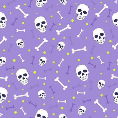 Skull and bone seamless pattern on purple background. halloween skull pattern background. vector illustrationのイラスト素材