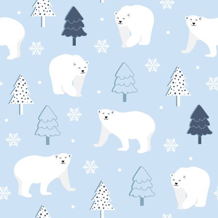 Christmas seamless pattern with polar bear background, Winter pattern with white bear, wrapping paper, pattern fills, winter greetings, web page background, Christmas and New Year greeting cardsのイラスト素材