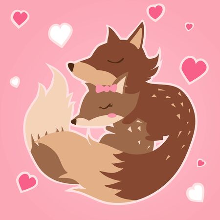 Happy Valentine's Day with fox in love, Valentines Day background with couple fox, Valentine card and posterのイラスト素材