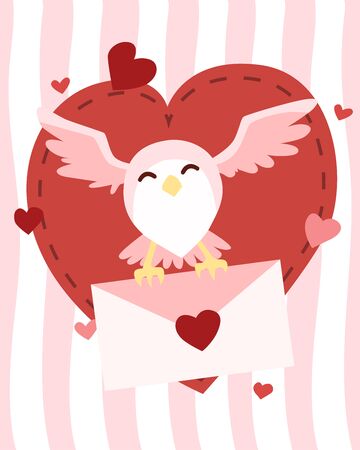 Happy Valentine's Day owl flying with letter of love, Valentines Day background with owl post delivery, Valentine card and posterのイラスト素材