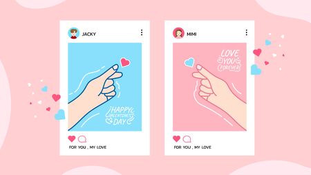 Happy Valentine's Day with love couple mobile App Onboard Screen, Valentines Day background couple in a relationship, concept for website or web pageのイラスト素材