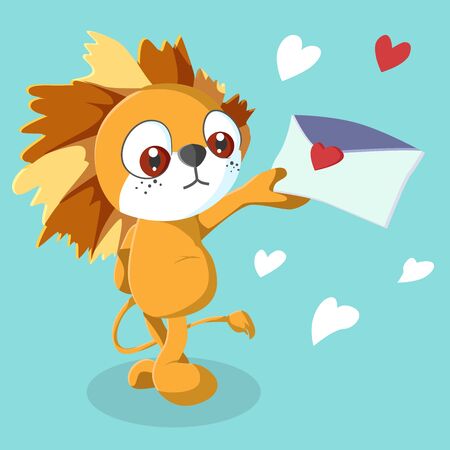 Happy Valentine's Day with cute lion, Valentines Day background, Valentine card and posterのイラスト素材