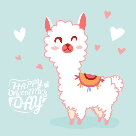 Happy Valentine's Day with cute llama, Valentines Day background, Valentine card and posterのイラスト素材