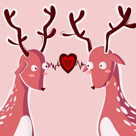 Couple deer falling in love, Greeting card vector illustration, Valentines Day postcardのイラスト素材