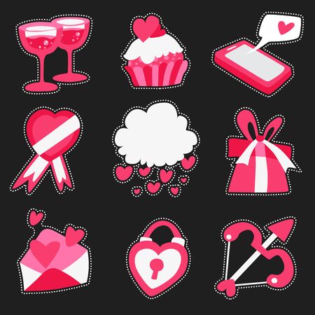 Happy Valentine's Day pack of love stickers, Valentines labels set.のイラスト素材