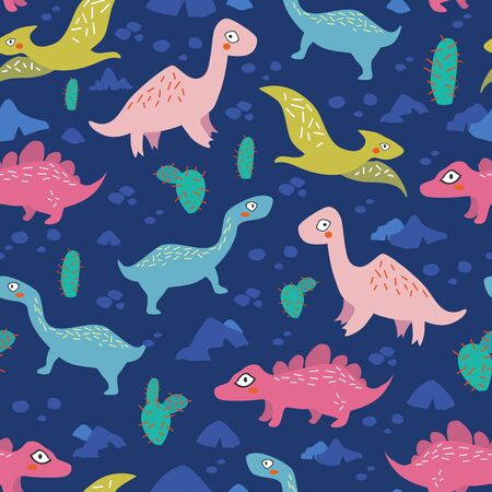 Dinosaurs seamless pattern for kids, Creative vector childish backgroundのイラスト素材