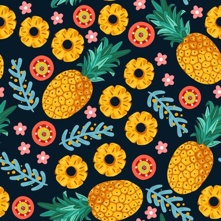Pineapple seamless pattern.Tropical fruit vector illustration.のイラスト素材