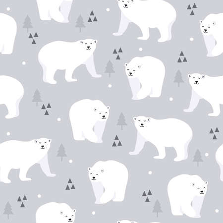 Christmas seamless pattern with polar bear background, Winter pattern with white bear, wrapping paper, winter greetings, web page background, Christmas and New Year greeting cardsのイラスト素材