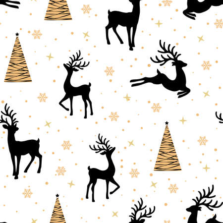 Christmas seamless pattern with reindeer background, Winter pattern with reindeer, wrapping paper, winter greetings, web page background, Christmas and New Year greeting cardsのイラスト素材