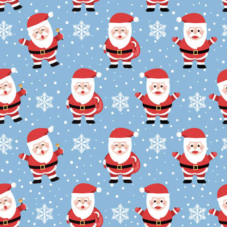 Christmas seamless pattern with santa on cool background, Winter pattern with snowflakes, wrapping paper, winter greetings, web page background, Christmas and New Year greeting cardsのイラスト素材