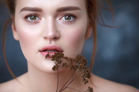 Perfect red haire model with fresh natural look, nude makeupの写真素材