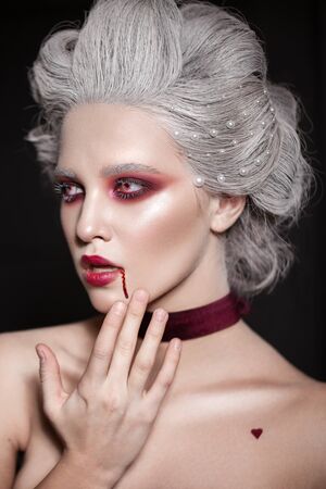 Halloween makeup style. Blood queen. Bride of Dracula image.の写真素材