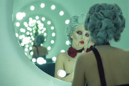 Halloween makeup style. Blood queen. Bride of Dracula image.の写真素材