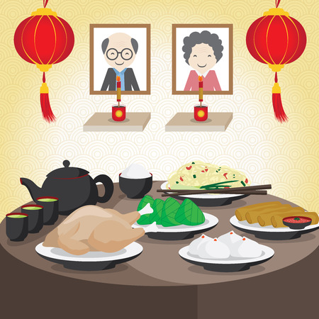 vector chinese new year, china family  celebrate in ghost festival.のイラスト素材
