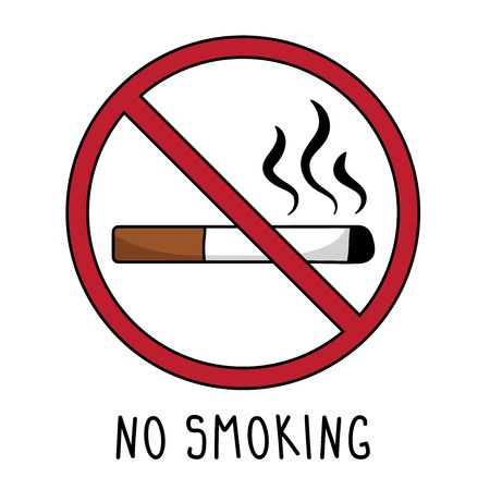 vector no smoking symbol sign. doodle hand drawing. isolated on white background.のイラスト素材