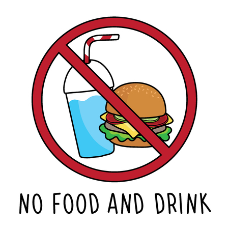 vector no food and drink allowed area symbol sign. doodle hand drawing. isolated on white background.のイラスト素材