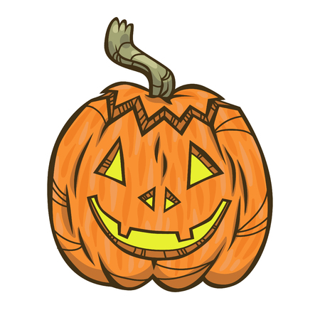 Vector illustration of happy Halloween cartoon pumpkin character on white background.のイラスト素材