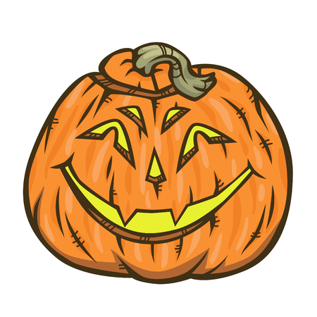 Happy Halloween. Vector illustration of scary cartoon pumpkin character on white background.のイラスト素材