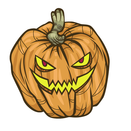 Scary Halloween cartoon pumpkin on white background. Vector illustration for holiday decorationsのイラスト素材
