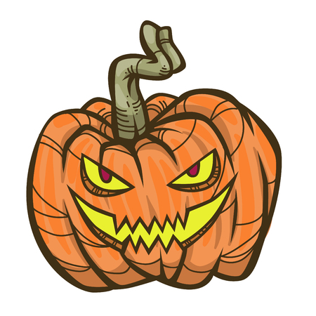 Scary Halloween cartoon pumpkin on white background. Vector illustration for holiday decorationsのイラスト素材