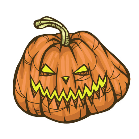 Scary Halloween cartoon pumpkin on white background. Vector illustration for holiday decorationsのイラスト素材