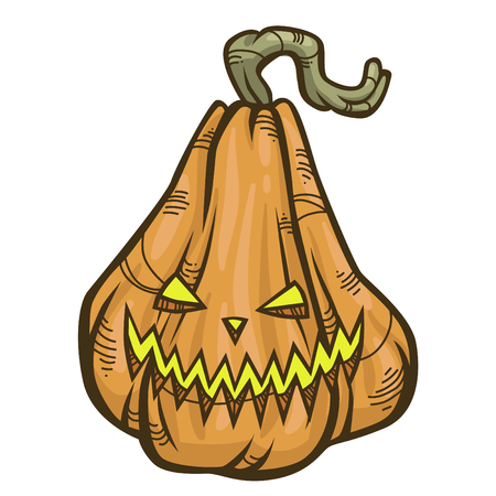 Scary Halloween cartoon pumpkin on white background. Vector illustration for holiday decorationsのイラスト素材