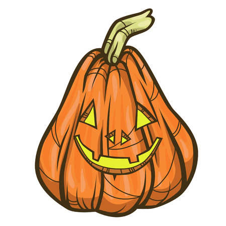 Happy Halloween cartoon pumpkin on white background. Vector illustration for holiday decorationsのイラスト素材