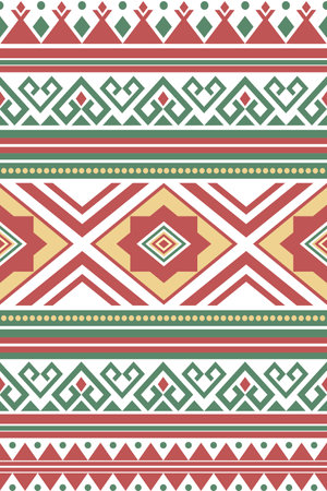 Ethnic geometric seamless pattern design. Aztec fabric carpet mandala African American Indian textile decoration wallpaper. Native geometric chevron texture vector illustrations background.のイラスト素材