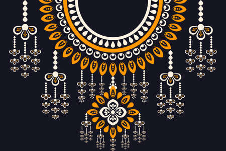 geometric ethnic collar lace oriental pattern traditional on black background. Aztec style...