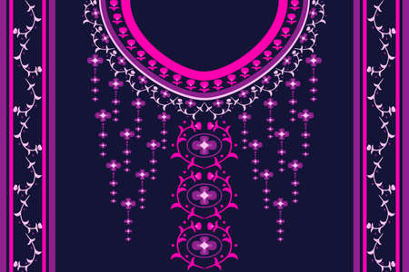 ethnic collar lace pattern traditional on dark blue background. Aztec style embroidery abstract vector illustration. Designs for fabric, fashion, fashion women, clothes, t-shirtsのイラスト素材