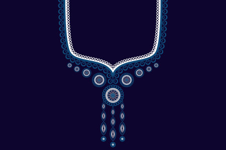 ethnic collar lace pattern traditional on dark blue background. Aztec style embroidery abstract vector illustration. Designs for fashion, fashion women, kaftan for womenのイラスト素材