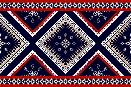 ethnic geometric seamless pattern. Geometric dark blue background. Design for fabric, clothes, wrapping, embroidery, illustration, vector, tribal pattern, ethnic pattern, seamlessのイラスト素材