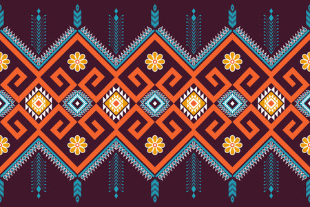 ethnic geometric seamless pattern. Geometric dark brown background. Design for fabric, clothes, decorative paper, wrapping, embroidery, illustration, vector, batik pattern, ethnicのイラスト素材