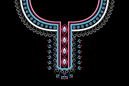 Beautiful ethnic collar lace oriental pattern traditional on black background. Aztec style embroidery abstract vector illustration. Designs for fashion texture, fabric, fashionのイラスト素材