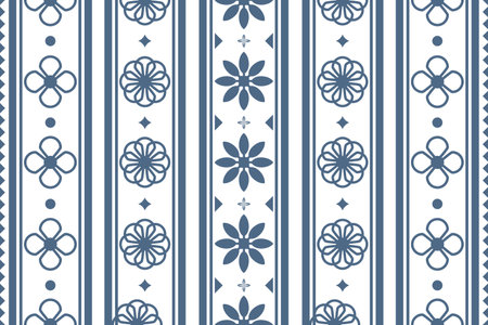 Seamless pattern with decorative flowers and stripes. Vector illustration.のイラスト素材