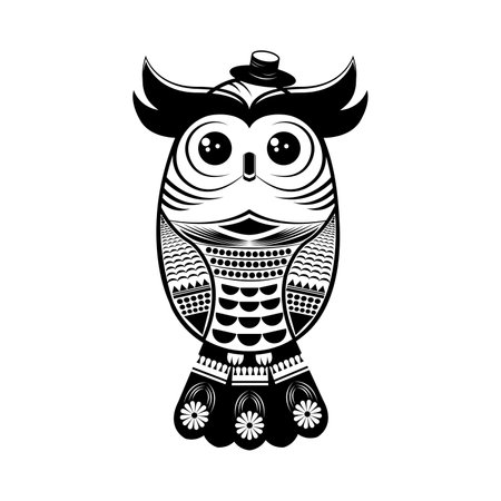 Owl tattoo. Black and white illustration isolated on white background.のイラスト素材
