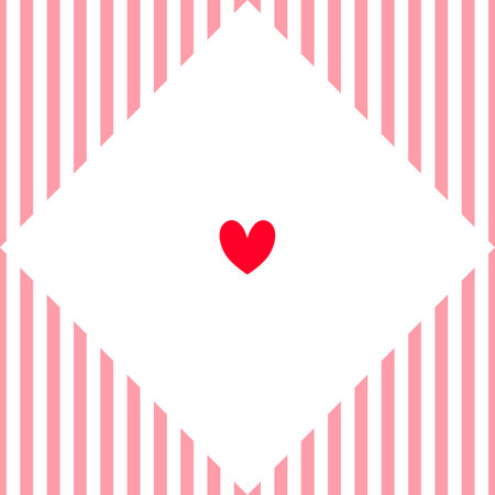 Red heart on pink and white stripes background. Valentines day card. Vector illustration.のイラスト素材